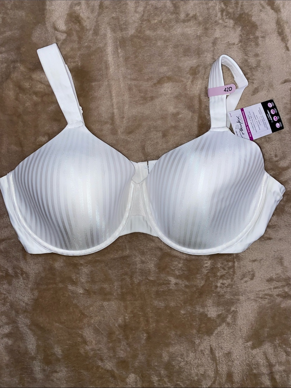 NWT Playtex White Striped Full Coverage Underwire Bra - 42D